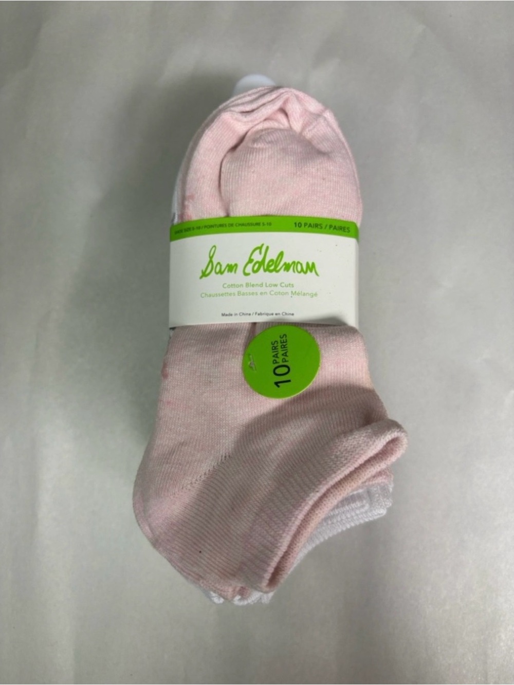New Sam Edelman Socks Women’s 10 Pair Pink & White Cotton Blend Low Cut Socks